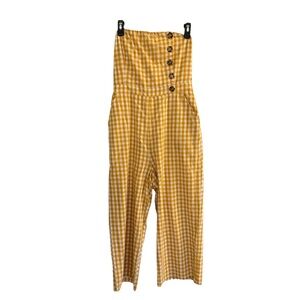 Lulus Yellow White High Gingham Plaid High-Waisted Jumpsuit Size Medium